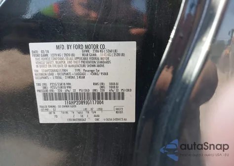 2018 Ford Taurus Se from USA, damaged, VIN 1FAHP2D89JG117004